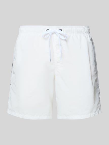 Produktfoto, Badehose mit elastischem Bund Modell 'UNI SHORTS NEON' von Sundek in Weiß mit Tunnelzug, glatte Oberfläche, Regular Fit