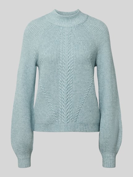Produktfoto, Regular Fit Strickpullover aus Viskose-Mix Modell 'KATIA' von Only, melanżowy, wzór warkoczowy, raglanowe rękawy, dzianina