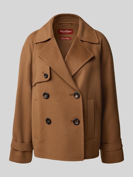 Max Mara Studio Kurtka wełniana o kroju regular fit z mieszanki żywej wełny i jedwabiu z domieszką kaszmiru model ‘NUPAR’ Koniakowy 2