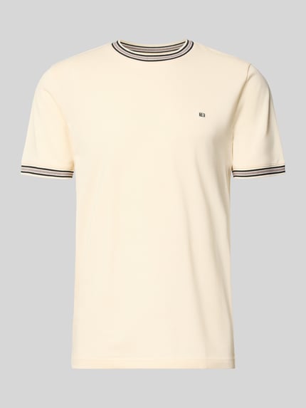 Productfoto, Regular Fit T-shirt met logostitching van Christian Berg Men van puur katoen met ronde hals, ruglengte maat M 71 cm, crème, zwart-witte boorden