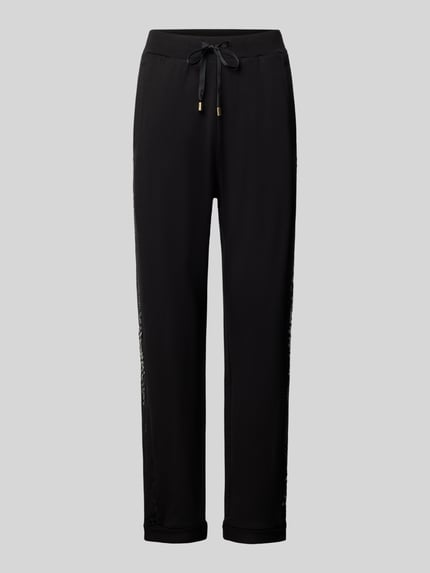 Produktfoto, Sweatpants aus Viskose-Elasthan-Mix mit Pailletten von Liu Jo, schwarz, elastischer Bund, Regular Fit, Damen Sweatpants, Tunnelzug, Innenbeinlänge 69 cm bei Größe S