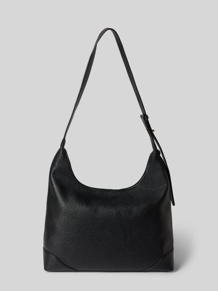 Productfoto, zwarte schoudertas met logodetail model 'NORTHA RE' van Valentino Bags, dames schoudertas, fijne leerstructuur, neutrale achtergrond