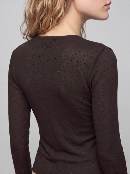 VERO MODA Langarmshirt mit Strasssteinen Schoko Melange 3