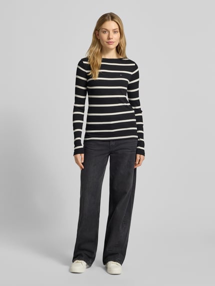 Tommy Hilfiger Bluzka z długim rękawem o kroju slim fit z Mieszanka wiskozy Czarny 1