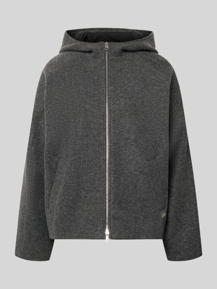 Produktfoto, Relaxed Fit Wolljacke aus Woll-Mix Modell 'CIGALINA' von CINQUE in Grau mit Kapuze, Zweiwege-Reißverschluss und Label-Detail