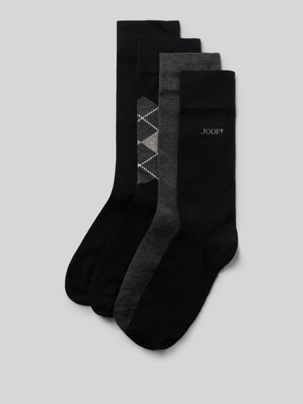 Produktfoto, ciemnoszare i czarne skarpety z mieszanki bawełny, gładkie i z geometrycznym wzorem, zestaw 4 szt. Socken aus Baumwoll-Mix im 4er-Pack von JOOP! COLLECTION