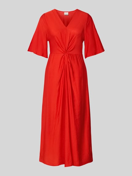 ICHI midi-jurk van viscosemix met vlindermouwen model 'MELDA' Rood - 2