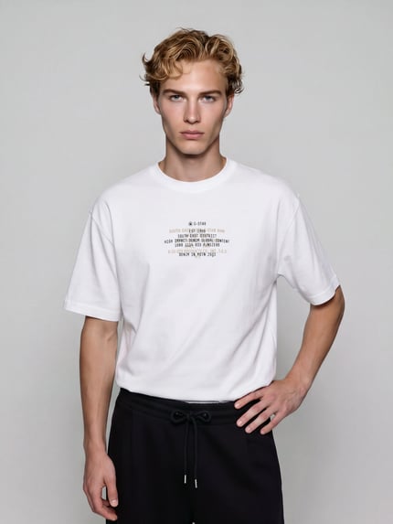 G-Star RAW T-shirt z centralnym nadrukiem z logo Biały 4