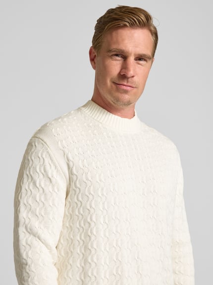 Selected Sweter o kroju relaxed fit z czystej bawełny model ‘PHILIP’ Złamany biały 3