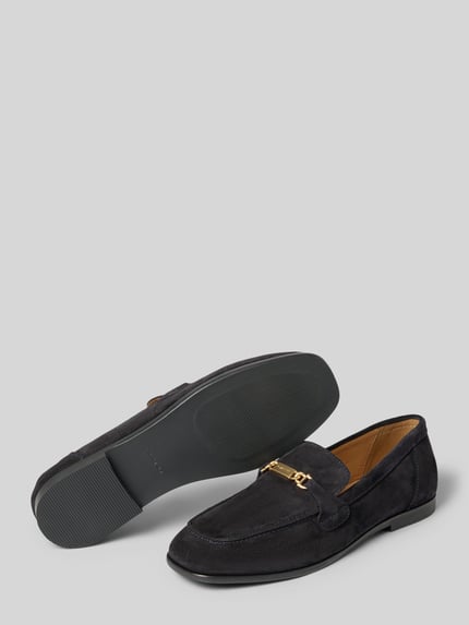 Produktfoto, Loafer aus echtem Rindsleder Modell 'Gimble' von GANT, dunkelblaues Glattleder, goldfarbene Schnalle, Damen Loafer von GANT