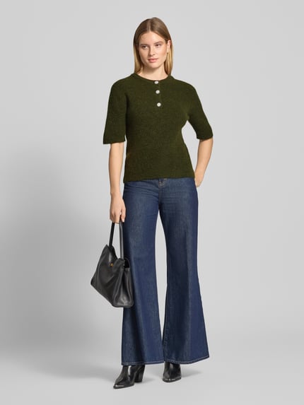 ICHI sweter z dzianiny o kroju regular fit z listwą guzikową model 'FANTIA' Khaki 1