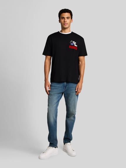 Tom Tailor Denim t-shirt o kroju relaxed fit z nadrukiem peanuts z motywem Czarny 1