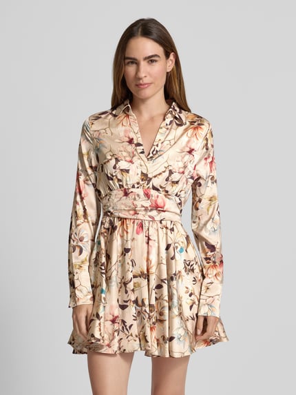GUESS Minikleid mit V-Ausschnitt Modell 'CONCETTA FLARE DRESS' Ecru 4