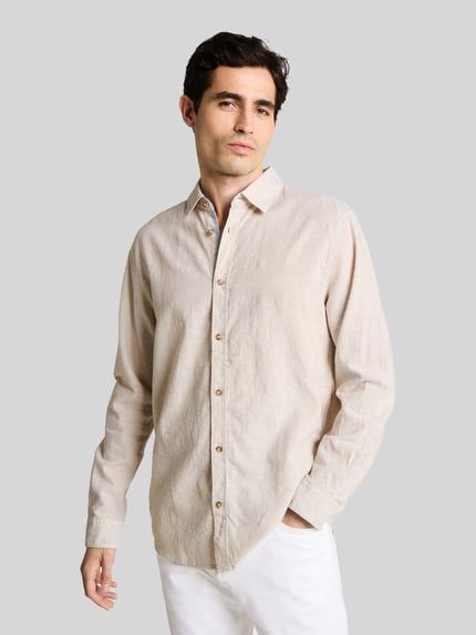 Tom Tailor Regular Fit Freizeithemd aus Leinen-Baumwolle-Mix Beige 4