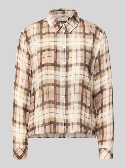 Produktfoto, Bluse mit Schurwolle-Anteil und Kentkragen von Smith and Soul, kariertes Muster in Beige, Braun und Rosa, Viskose-Mix, Regular Fit, Knopfleiste, Sportmanschetten, Rückenlänge 56 cm, Ärmellänge 57 cm