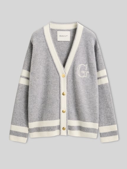 GANT Cardigan aus Wolle mit Logo-Stitching Hellgrau 2