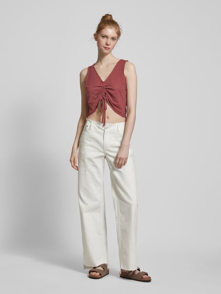 PIECES Korte blousetop met plooien, model 'KINDA' Donkerrood - 1