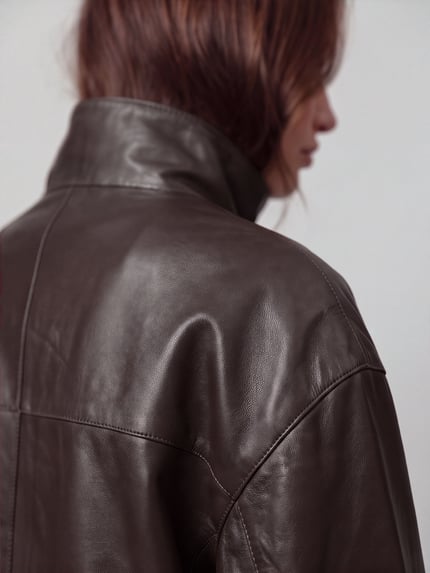 Jake*s Collection Lederjacke aus Lammnappa mit Stehkragen Schoko 3