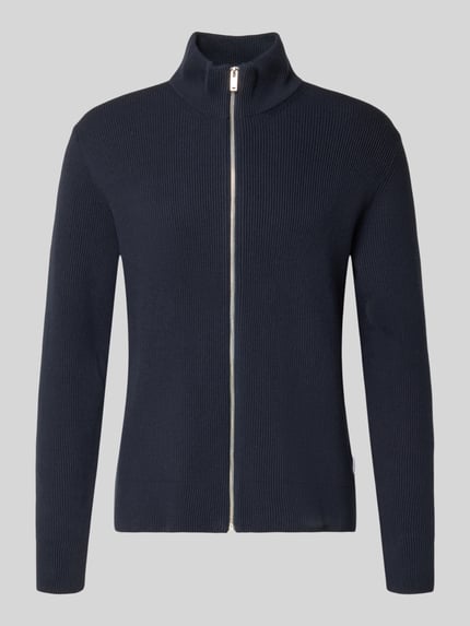 Produktfoto, Cardigan mit Stehkragen und Reißverschluss von Lindbergh in Dunkelblau, Regular Fit, aus Baumwoll-Mix in Ripp-Optik