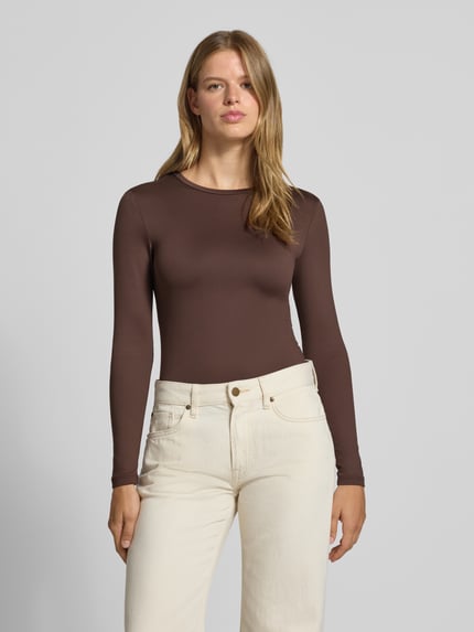 PIECES Slim Fit Langarmshirt mit Rundhals-Ausschnitt Modell 'LULA' Dunkelbraun 4