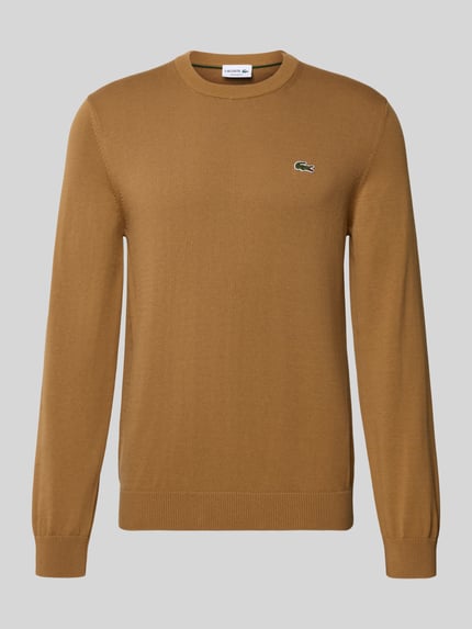 Produktfoto, Regular Fit Strickpullover aus Baumwoll-Mix von Lacoste in Unifarben, Label-Patch, Rundhals, Langarm, gerippte Abschlüsse, Strickstruktur