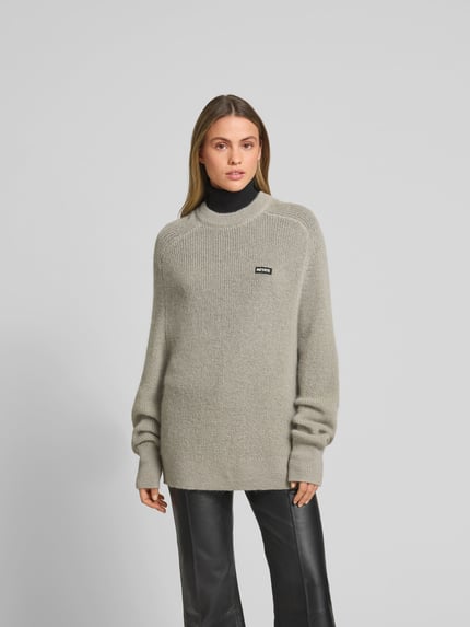 ROTATE Oversize’owy sweter z wełny o dzianinowym wyglądzie Średnioszary 4
