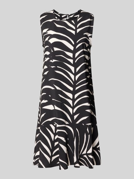 Produktfoto, Knielanges Kleid aus Viskose-Mix Modell 'Wenola' von OPUS in Schwarz-Weiß mit floralem Allover-Print, Relaxed-Fit, ärmelloses Design, glatte Textur