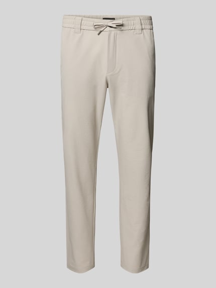 Produktfoto, Tapered Chino mit Tunnelzug van BOSS Orange in effen kleuren, tapered fit, elastische boord, tunnelkoordsluiting, zij-steekzakken en achterzakken, structuur, rechte vorm