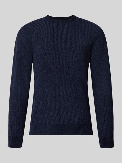 Produktfoto, Regular Fit Strickpullover aus Baumwoll-Mix von Tom Tailor, Optik: Melange, Crew Neck, Langarm, gerippte Abschlüsse, Rippstrick.