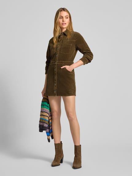 Jake*s Casual Mini-jurk in ribcordlook met borstzakken Olijfgroen - 1