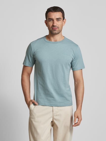 Tom Tailor T-shirt o kroju regular fit z czystej bawełny z gumowanym nadrukiem z logo Miętowy 4