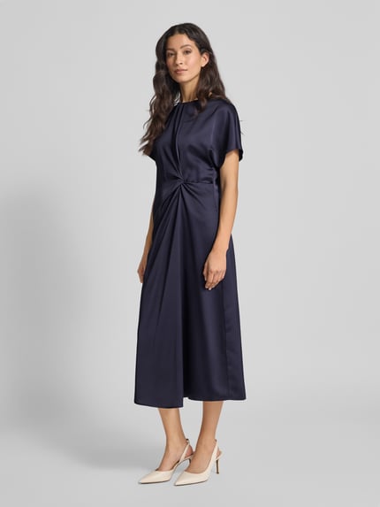 COMMA Midi-jurk van viscosemix met knoopdetail Marineblauw - 1