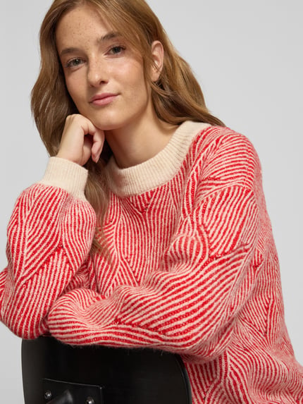 PIECES Sweter o kroju comfort fit z dzianiny z dodatkiem wełny model ‘JENNA’ Czerwony melanż 3