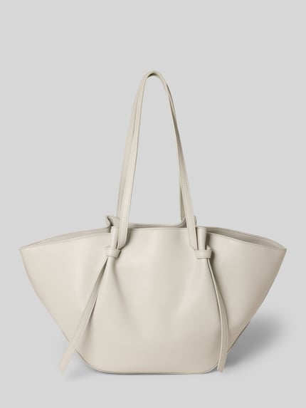 Productfoto, Shopper met Knotendetail van Seidenfelt in effen licht beige, lange hengsels, hoofdvak met rits, details volgens omschrijving