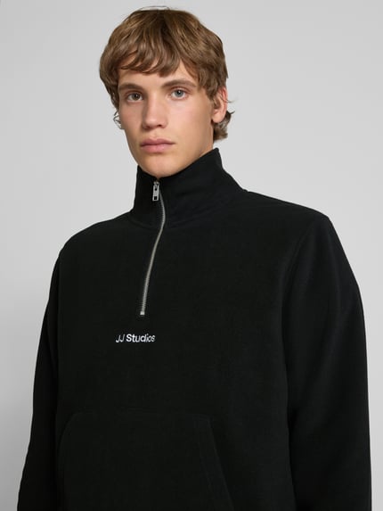 JACK & JONES Regular fit schipperstrui met kangoeroezak model 'SOHO HALFZIP FLEECE' Zwart - 3