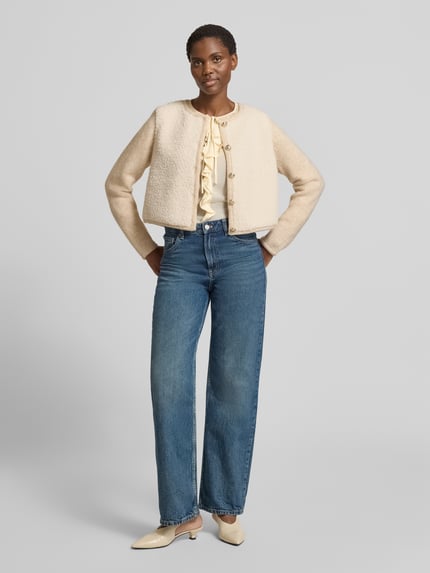 Oui Regular Fit Strickjacke mit Woll-Anteil Offwhite Melange 1