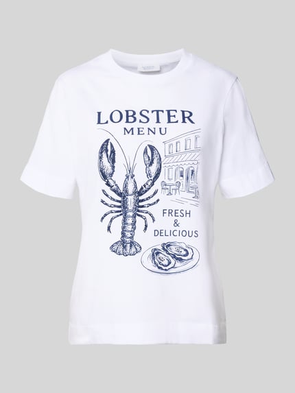 Produktfoto, T-Shirt mit Motiv-Print und Rundhalsausschnitt von Rich & Royal, Damen T-Shirt aus Reine Baumwolle, Regular-Fit, weiße Farbe