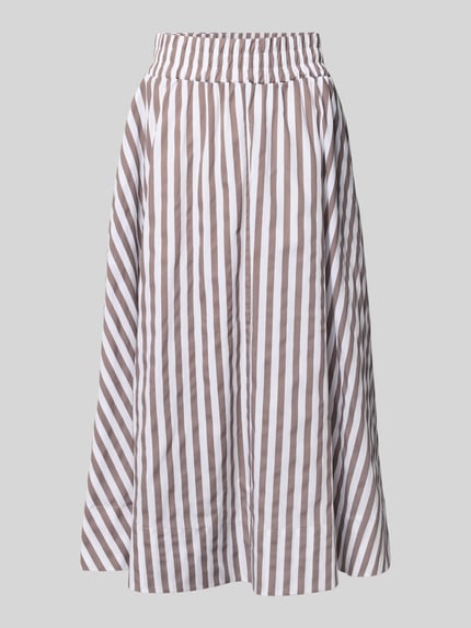Produktfoto, midirok in all-over look met bruine en witte verticale strepen, elastische band, puur katoen, A-lijn, totale lengte 91 cm, bandwijdte maat 36: 34 cm, Midirock im Allover-Look mit elastischem Bund van Rich & Royal