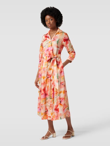 0039 Italy Midi-jurk met strikceintuur, model 'Julene' Abrikoos - 1