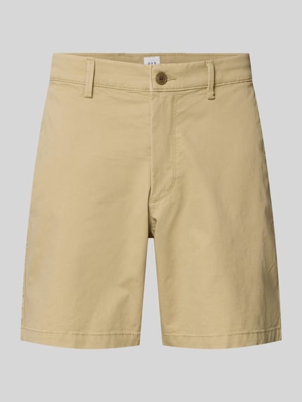 Produktfoto, Shorts mit französischen Eingrifftaschen von GAP, beige Baumwoll-Mix mit Stretch, Straight Fit, Knopf- und Reißverschluss.