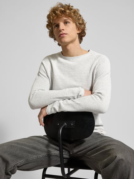 JACK & JONES Gebreide pullover met labelpatch, model 'HILL' Middengrijs gemêleerd - 3