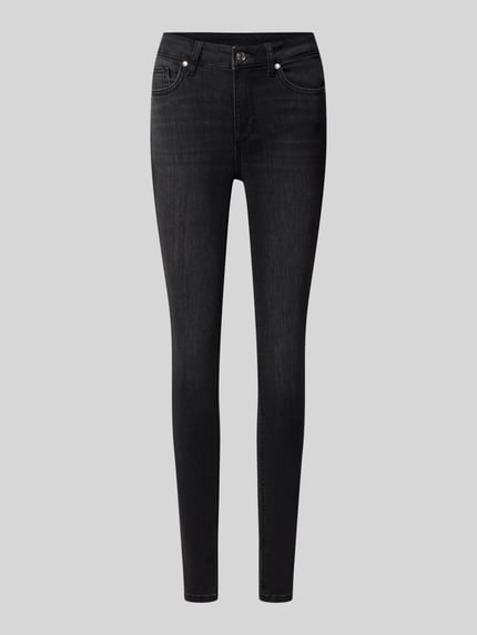 Produktfoto, Slim Fit Jeans aus Baumwoll-Mix Modell "DIVINE" von Liu Jo White, czarny, 5 kieszeni, szlufki na pasek, zapięcie na guzik i zamek błyskawiczny, Szerokość w rozmiarze 27: 36 cm, Długość wewnętrzna nogawki w rozmiarze 27: 78 cm, mieszanka bawełny