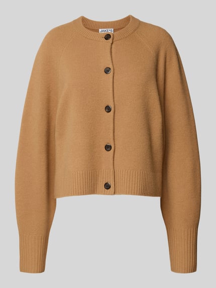 Jake*s Casual Strickjacke aus Wolle mit Rundhalsausschnitt Camel 2