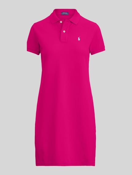 Produktfoto, Regular Fit Minikleid mit Logo-Stitching Modell 'Polo' von Polo Ralph Lauren in kräftigem Pink, Baumwolle, Polokragen, glatte Struktur