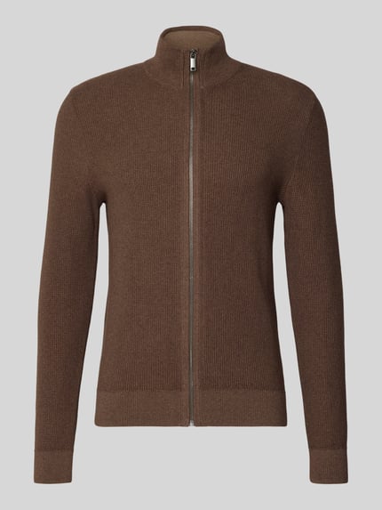 Productfoto, Strickjacke mit Reißverschluss van MCNEAL in bruin, katoen, slim fit, geribde boorden, hoge kraag, rechte mouwen