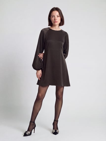VERO MODA Minikleid mit Ballonärmeln Schoko Melange 1