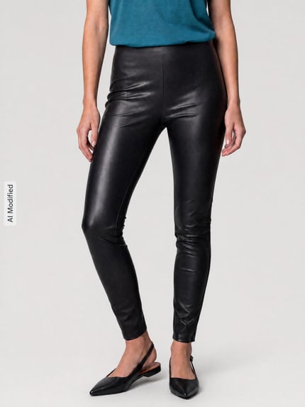 Raffaello Rossi Slim fit kunstleren broek van viscosemix model 'RESA' Zwart - 4