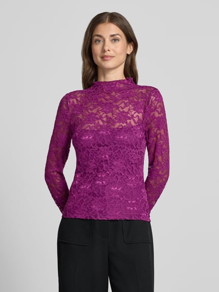 Jake*s Casual Langarmshirt mit semitransparentem Spitzendesign Violett 4