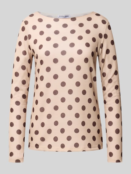 Produktfoto, Regular Fit Longsleeve aus elastischem Viskose-Mix von ZABAIONE im Punktemuster, Modell 'Is44ina', beige-braun