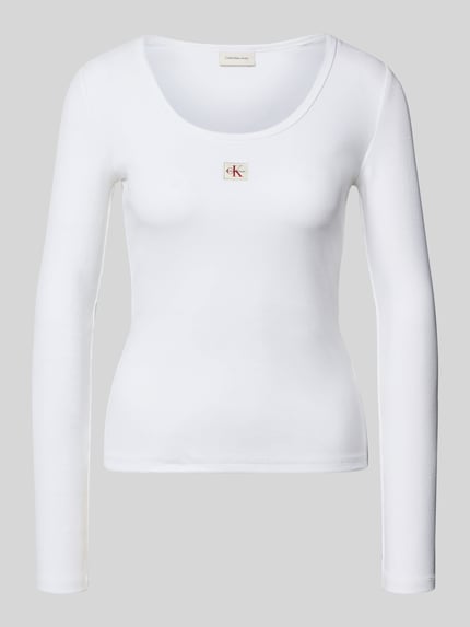 Calvin Klein Jeans Slim Fit Langarmshirt aus Baumwoll-Mix Weiss 2